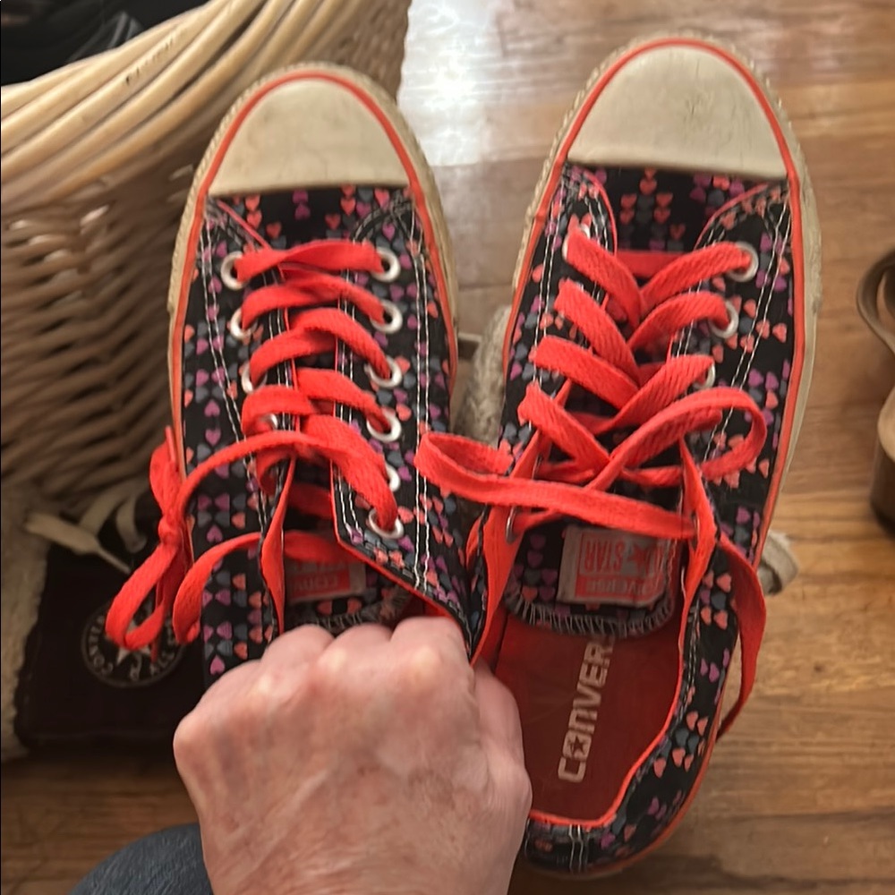 Converse Kids Shoes - Black with Red and Pink Hearts